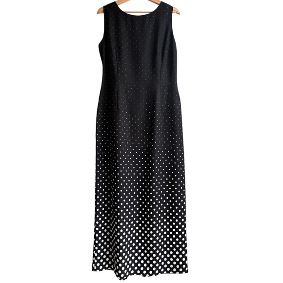 Maggy London Black Cream Polka Dot Gradient Maxi Dress Cut out Tie Back 14 - Picture 2 of 13